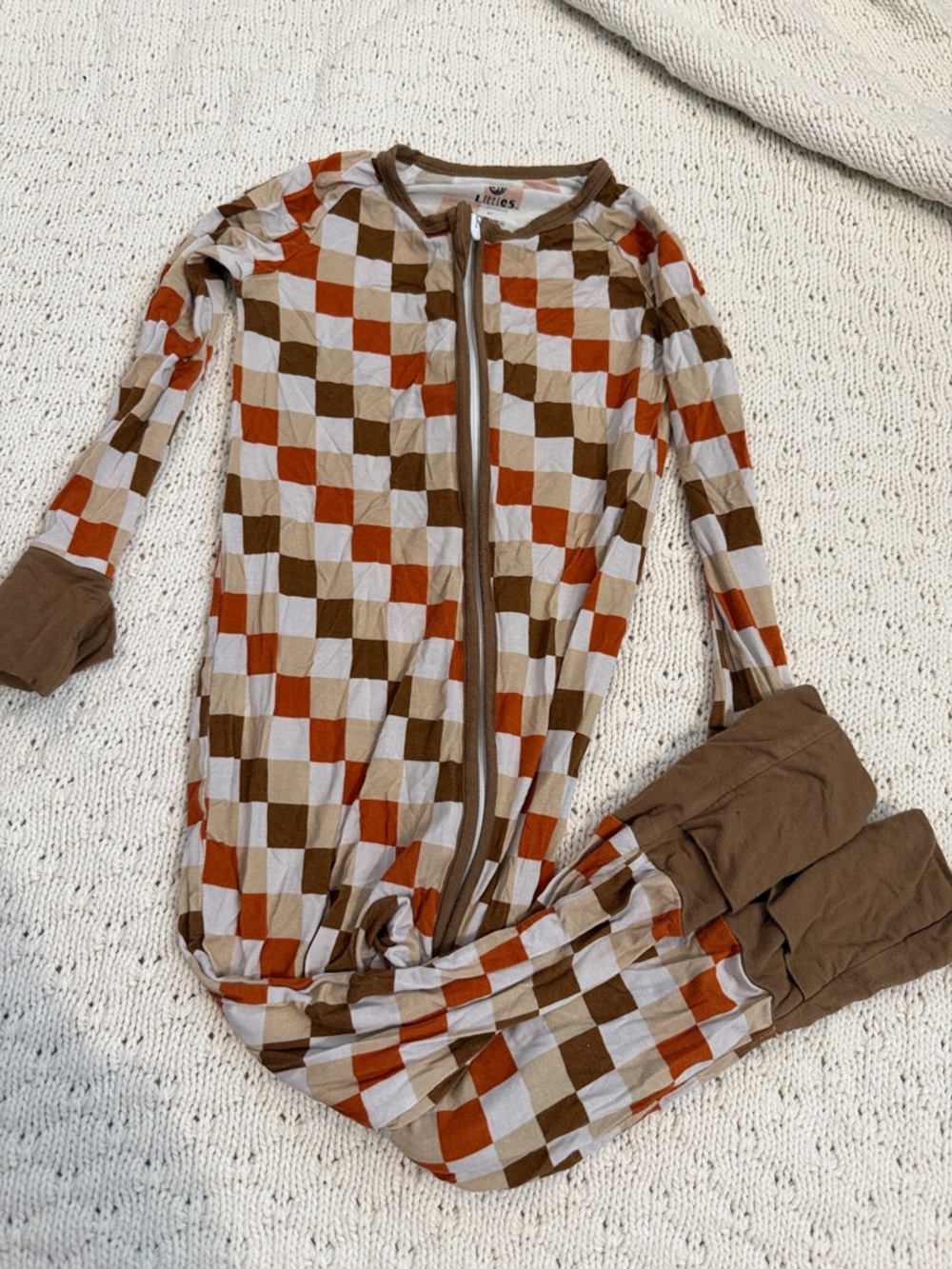 Brown & Orange Checkered Kids Pajamas Zip Footless Sleeper